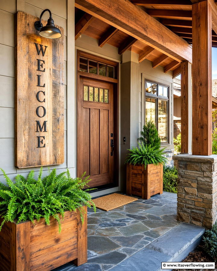 Rustic Wooden Accents - 25 Front Door Decor Ideas to Welcome Guests in Style