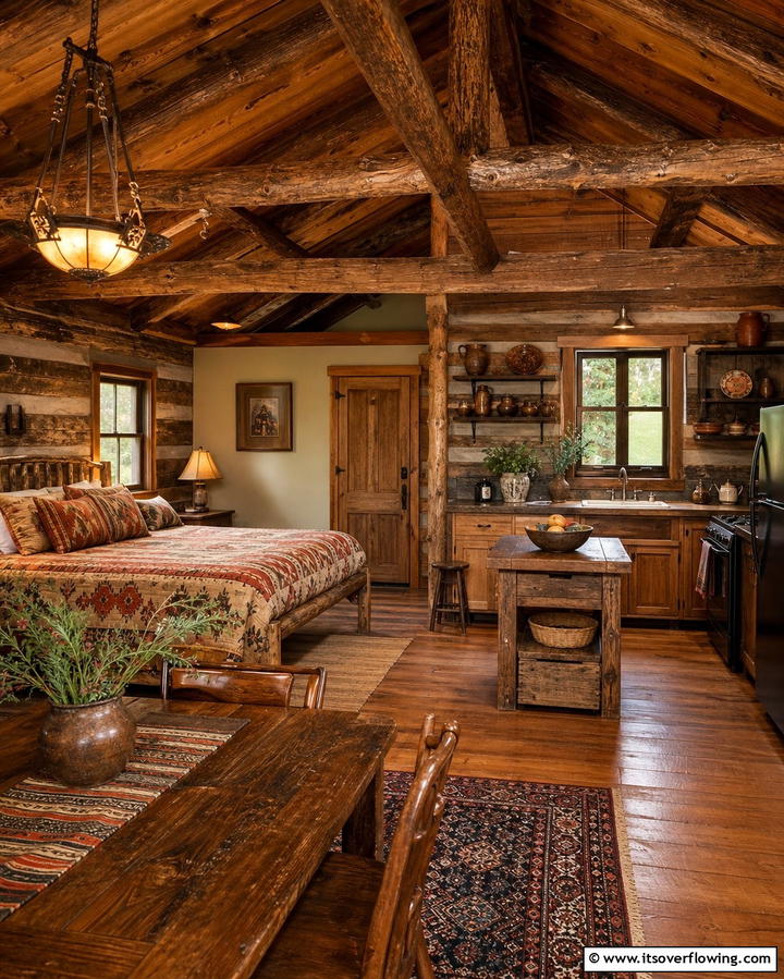 Rustic Wooden Accents - 25 One Room Cabin Interior Design Ideas for a Cozy Retreat