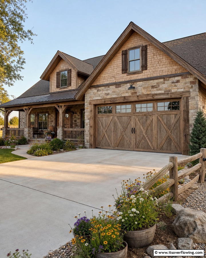 Rustic Wooden Accents - 20 Exterior Garage Door Trim Ideas to Boost Curb Appeal