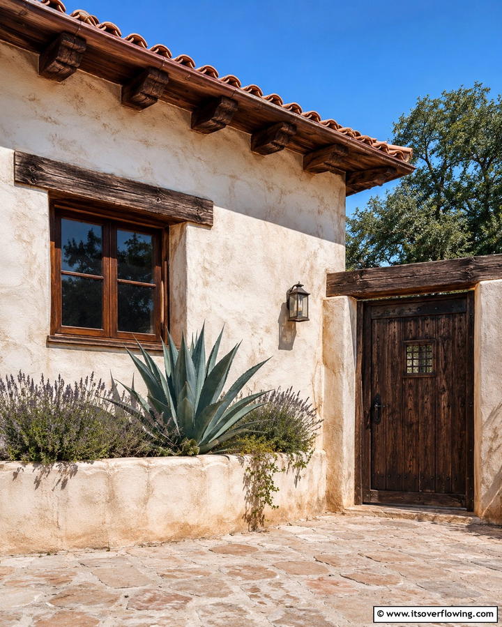 Rustic Wooden Accents - 25 Spanish Style Home Exterior Ideas for Curb Appeal