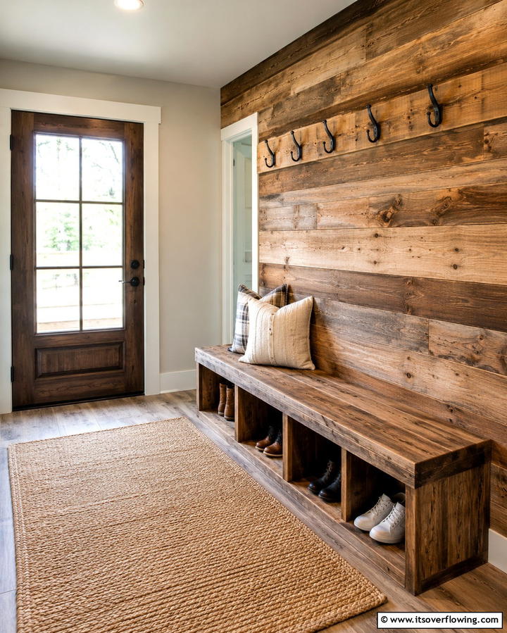 Rustic Wooden Accents - 30 Entryway Wall Ideas for First Impressions and Functional Storage