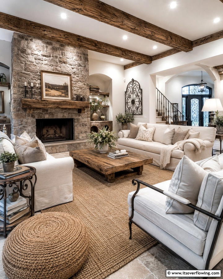 Rustic Wooden Accents - 30 Mediterranean Living Room Ideas- Warm & Inviting Spaces