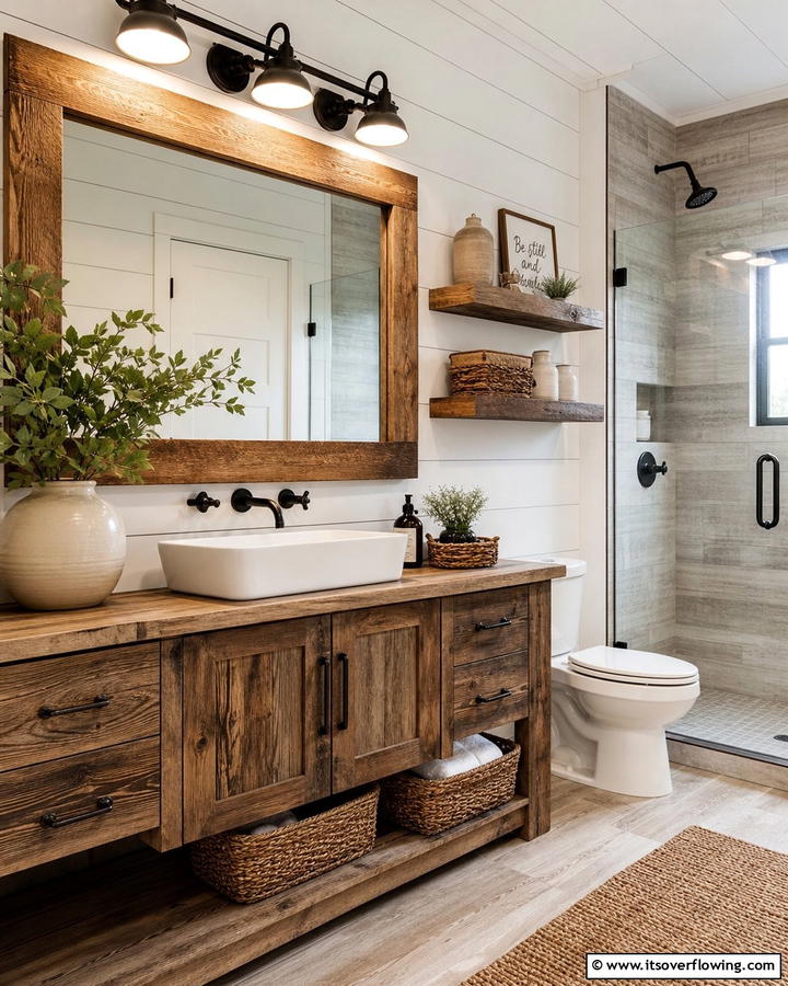 Rustic Wooden Accents - 20 Barndominium Bathroom Ideas for Rustic Charm