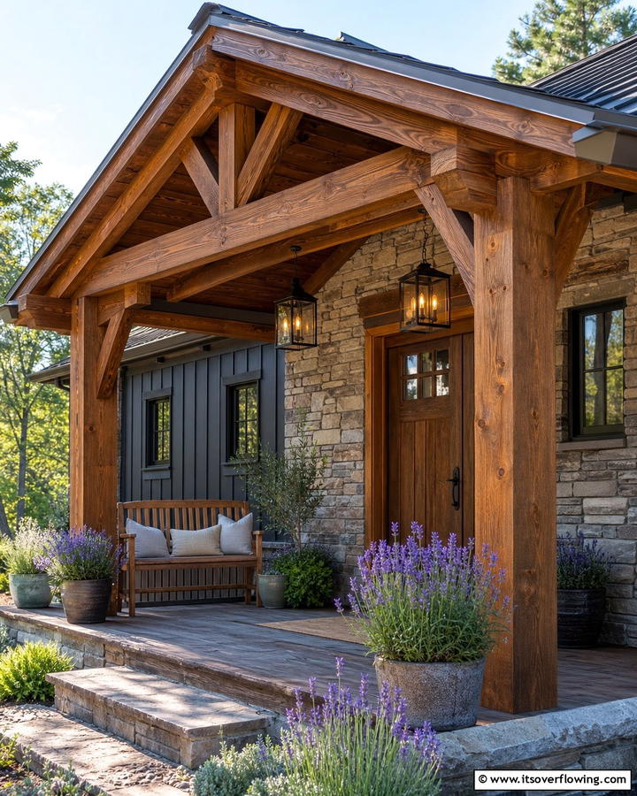 Rustic Wooden Awning - 20 Front Porch Awning Ideas to Enhance Your Home