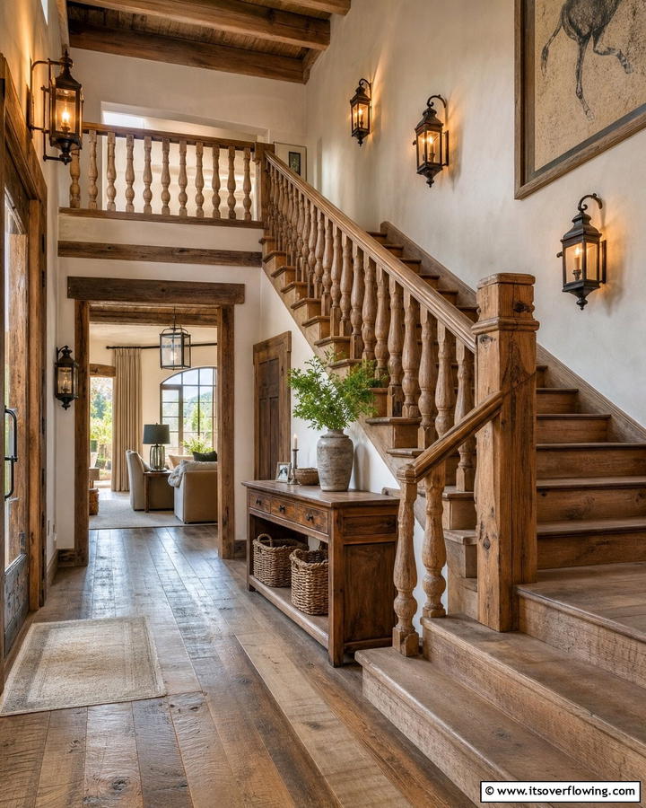Rustic Wooden Baluster Railing - 30 Wood Stair Railing Ideas for Warm Architectural Detail