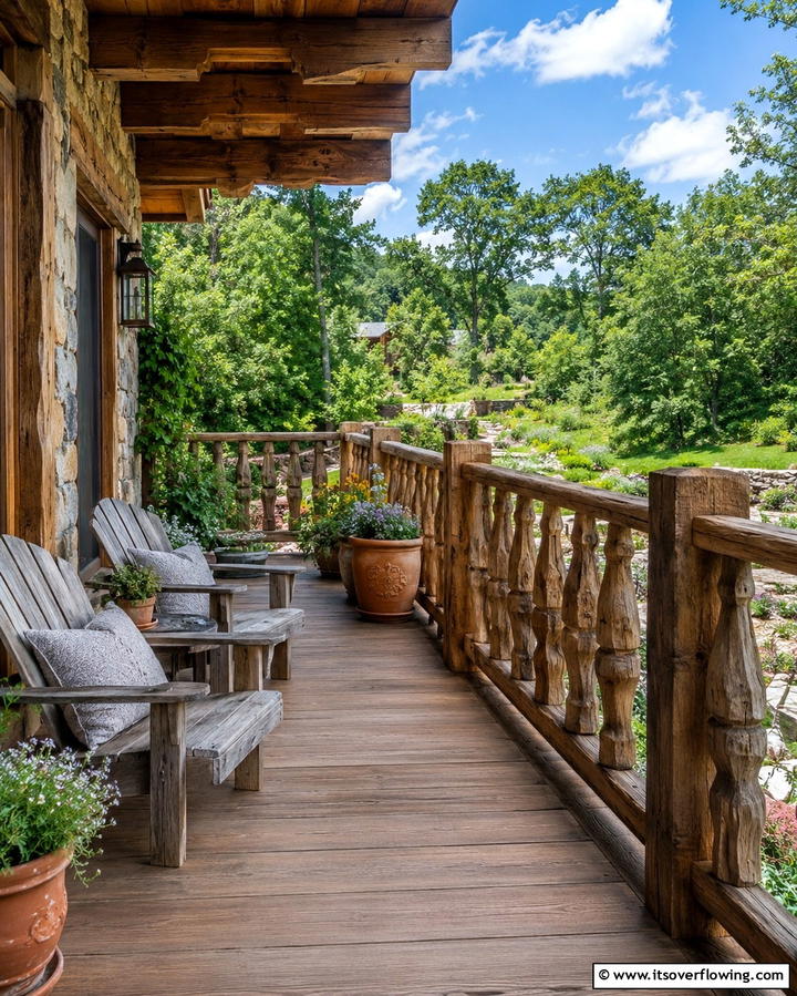 Rustic Wooden Balustrades - 25 Balcony Railing Design Ideas for Safety and Style