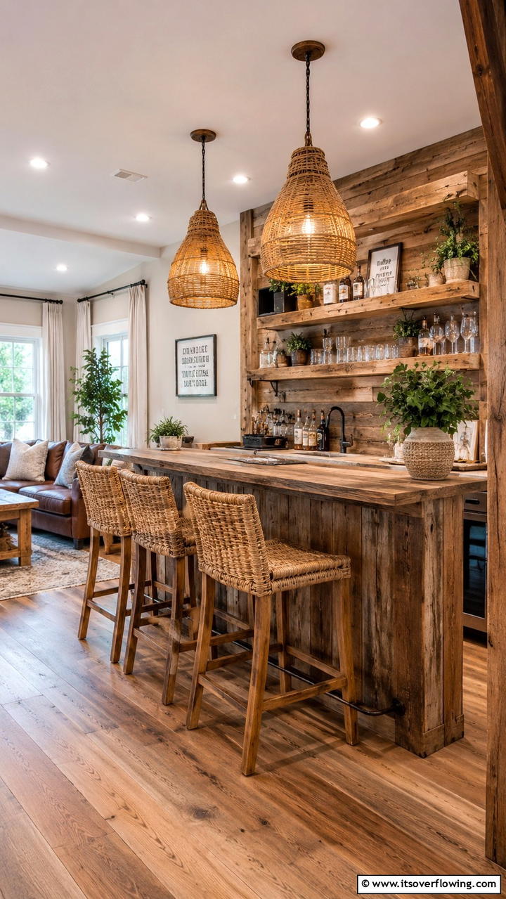 Rustic Wooden Bar - 30 Budget-Friendly Home Bar Ideas for Entertaining