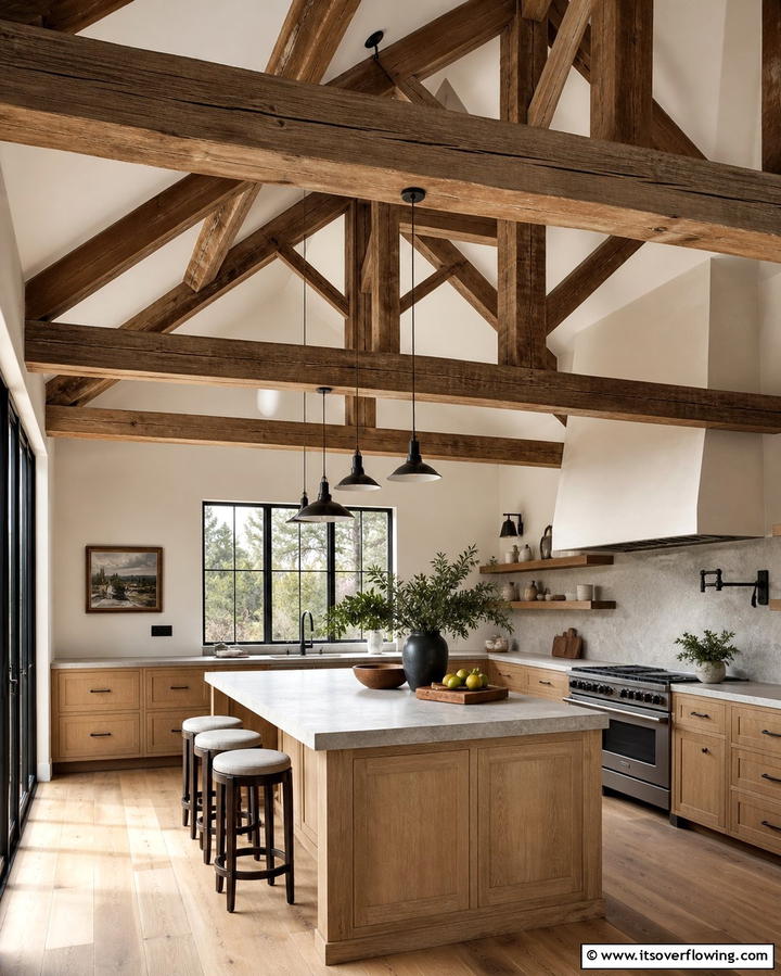 Rustic Wooden Beam Accents - 25 Mexican Kitchen Ideas for a Vibrant and Authentic Space
