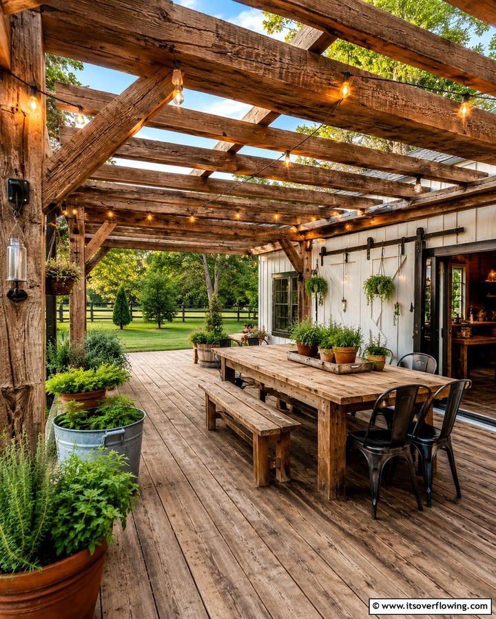 Rustic Wooden Beam Cover - 25 Covered Deck Ideas for Year-Round Outdoor Living
