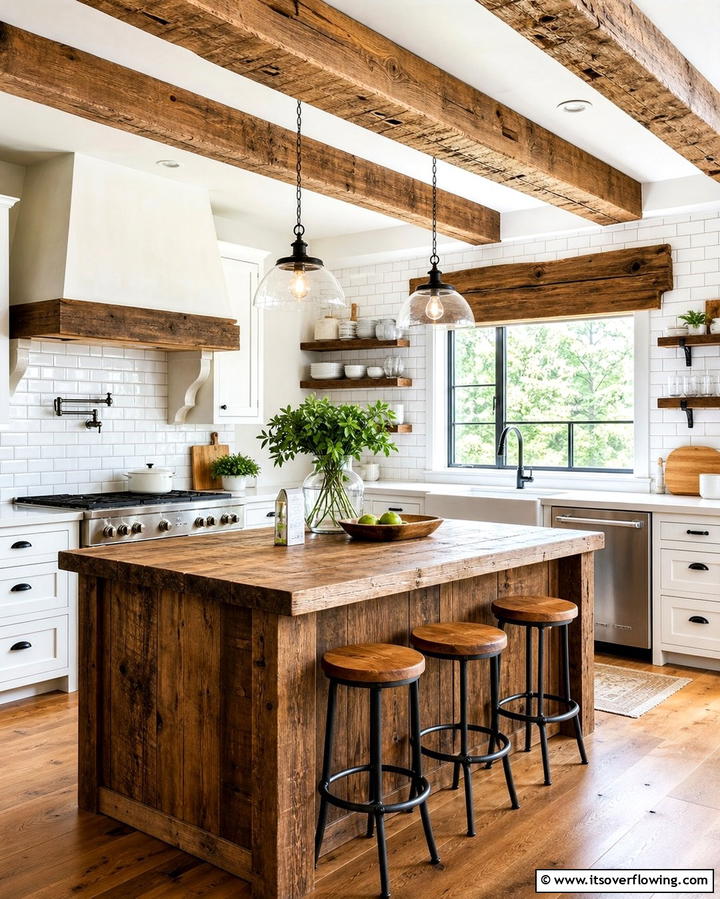 Rustic Wooden Beam Valance - 25 Kitchen Valance Ideas to Add Style and Privacy