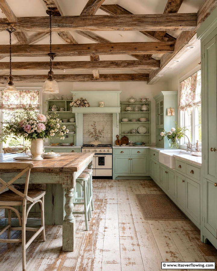 Rustic Wooden Beams - 20 Shabby Chic Kitchen Ideas for a Vintage Look