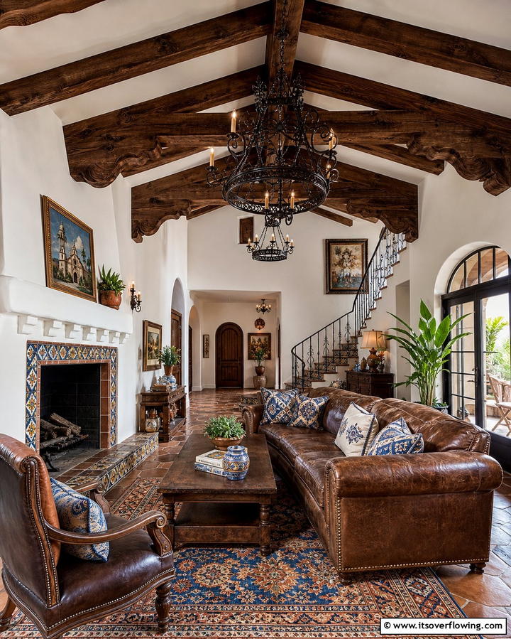 Rustic Wooden Beams - 25 Spanish Style Living Room Ideas for Timeless Elegance