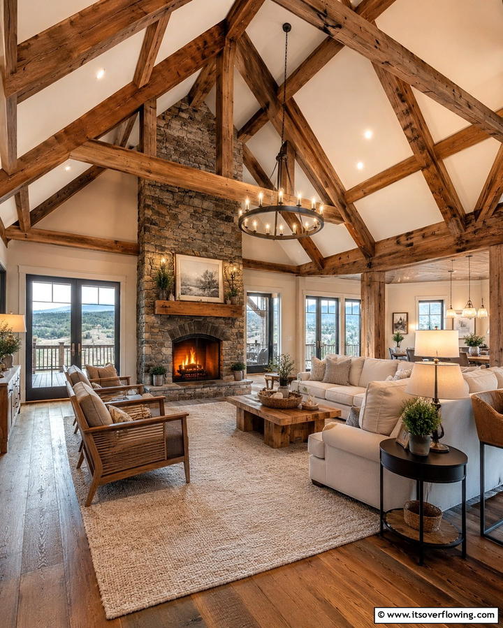 Rustic Wooden Beams - 25 Stunning Living Room Vaulted Ceiling Design Ideas