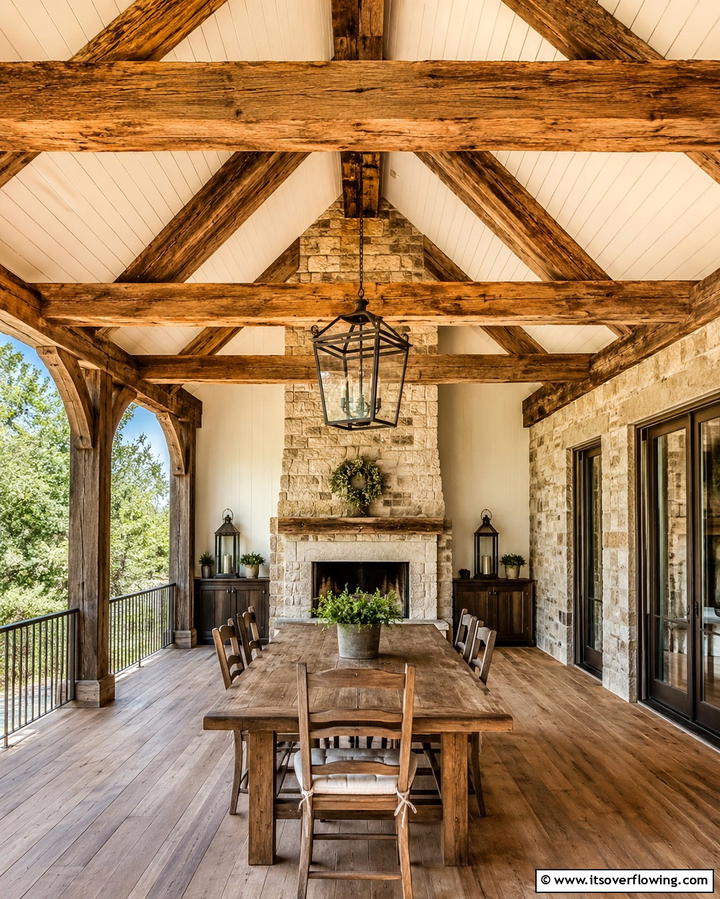 Rustic Wooden Beams - 25 Three Season Porch Ideas for Year-Round Enjoyment