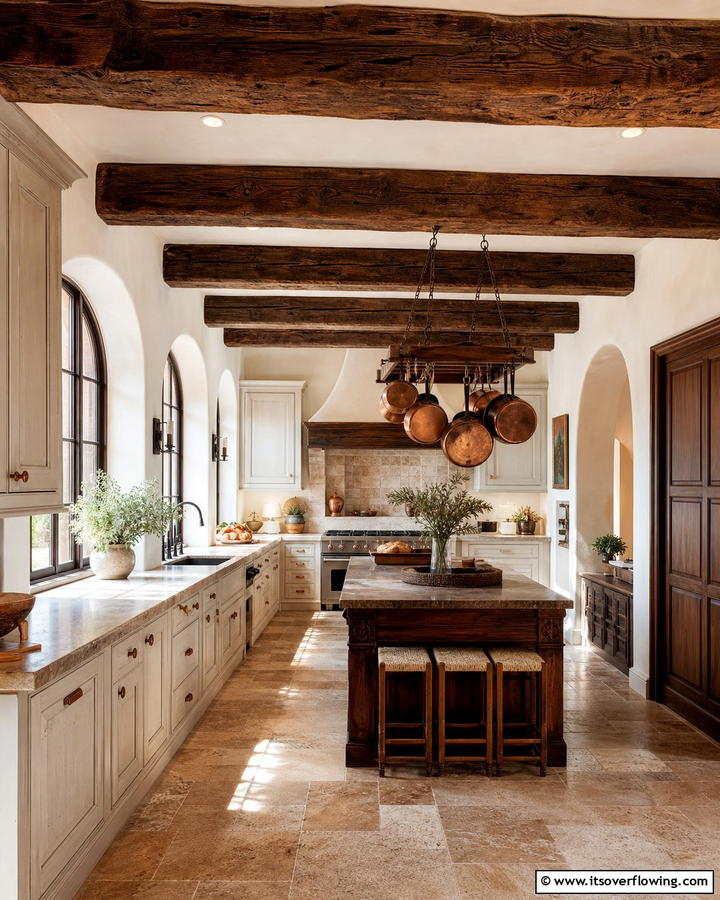 Rustic Wooden Beams - 21 Mediterranean Kitchen Ideas for Warm & Inviting Vibes