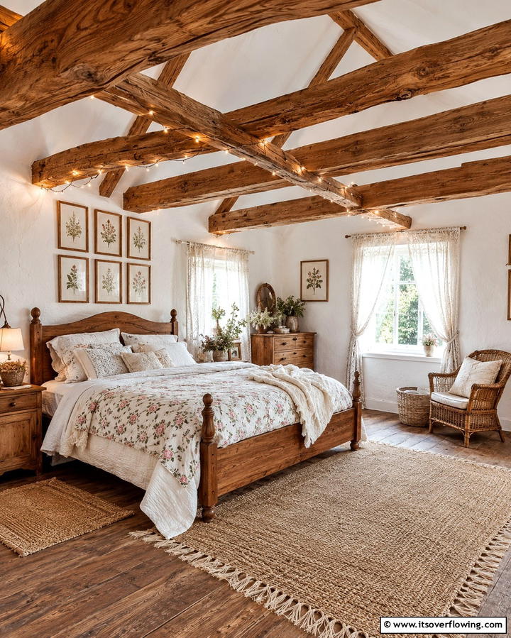 Rustic Wooden Beams - 25 Cottagecore Bedroom Ideas- Cozy & Rustic Designs