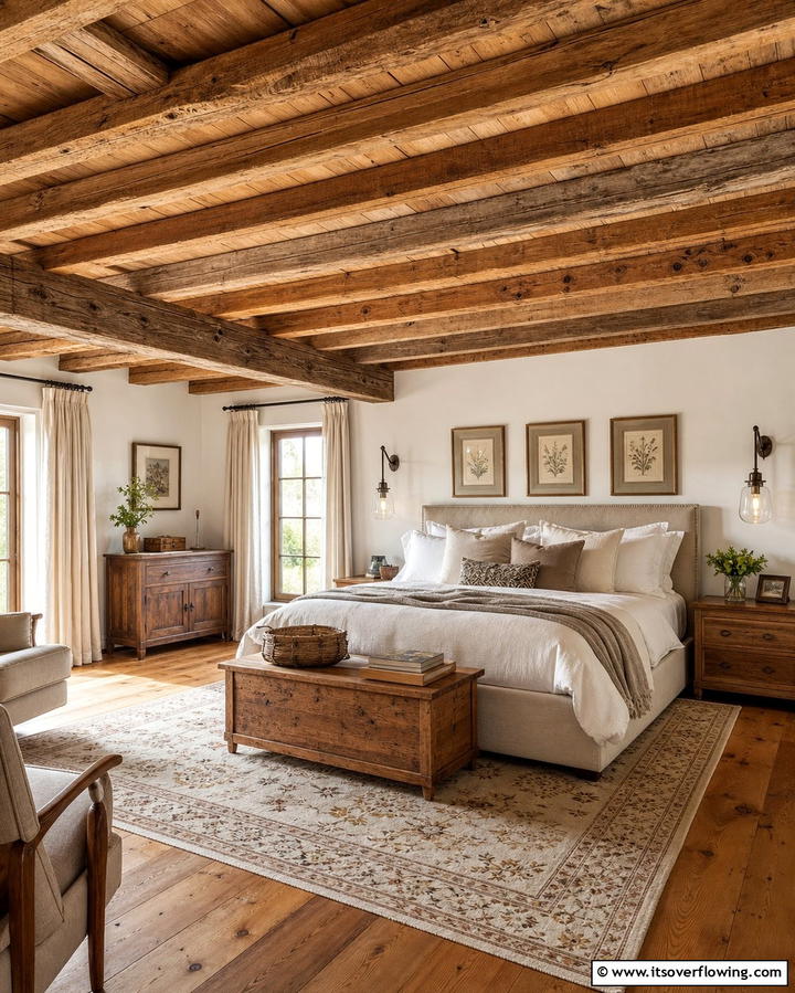Rustic Wooden Beams - 25 Country Bedroom Ideas- Cozy & Rustic Designs
