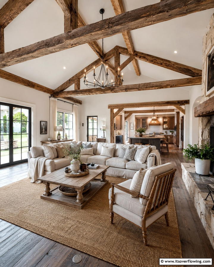 Rustic Wooden Beams - 25 Farmhouse Living Room Ideas for a Rustic Charm