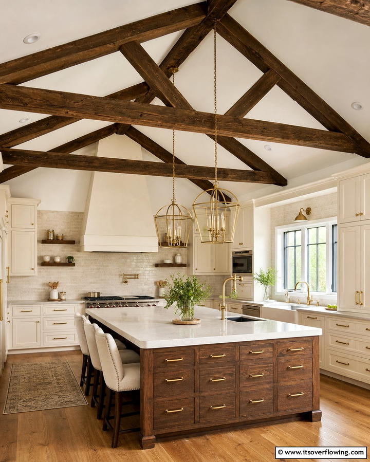 Rustic Wooden Beams for a Cozy Ambiance - 25 Vaulted Ceiling Kitchen Ideas for a Spacious Feel