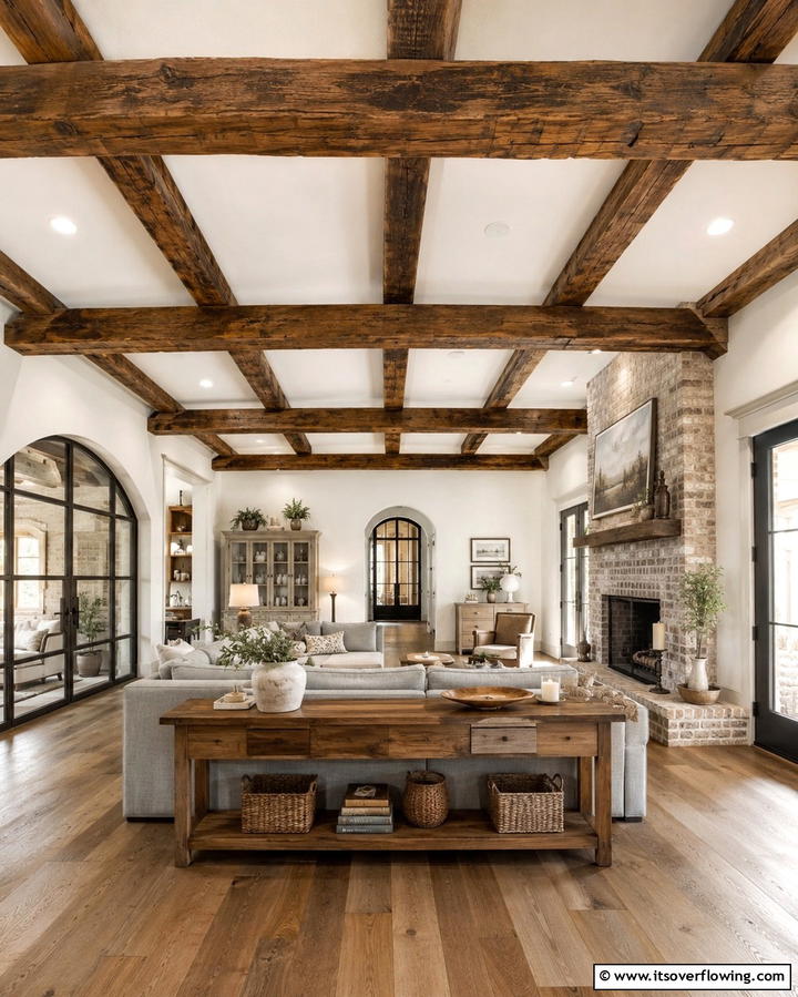 Rustic Wooden Beams for a Timeless Ceiling - 25 Farmhouse Living Room Ideas for a Rustic Charm