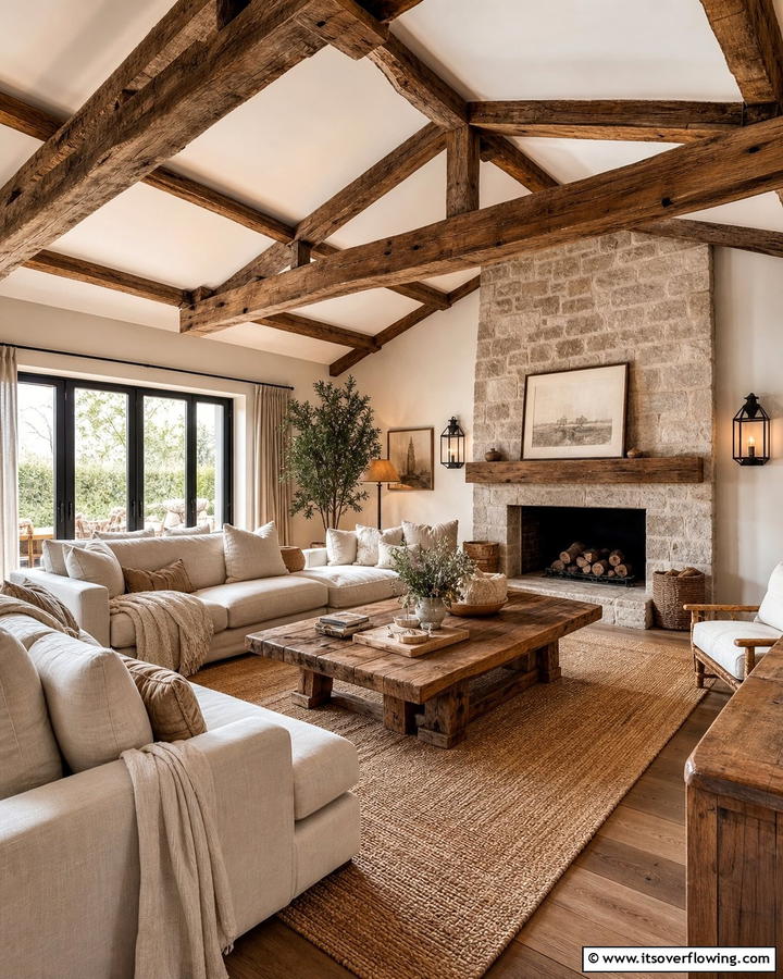 Rustic Wooden Beams for an Authentic Touch - 20 Primitive Living Room Ideas for a Rustic Look