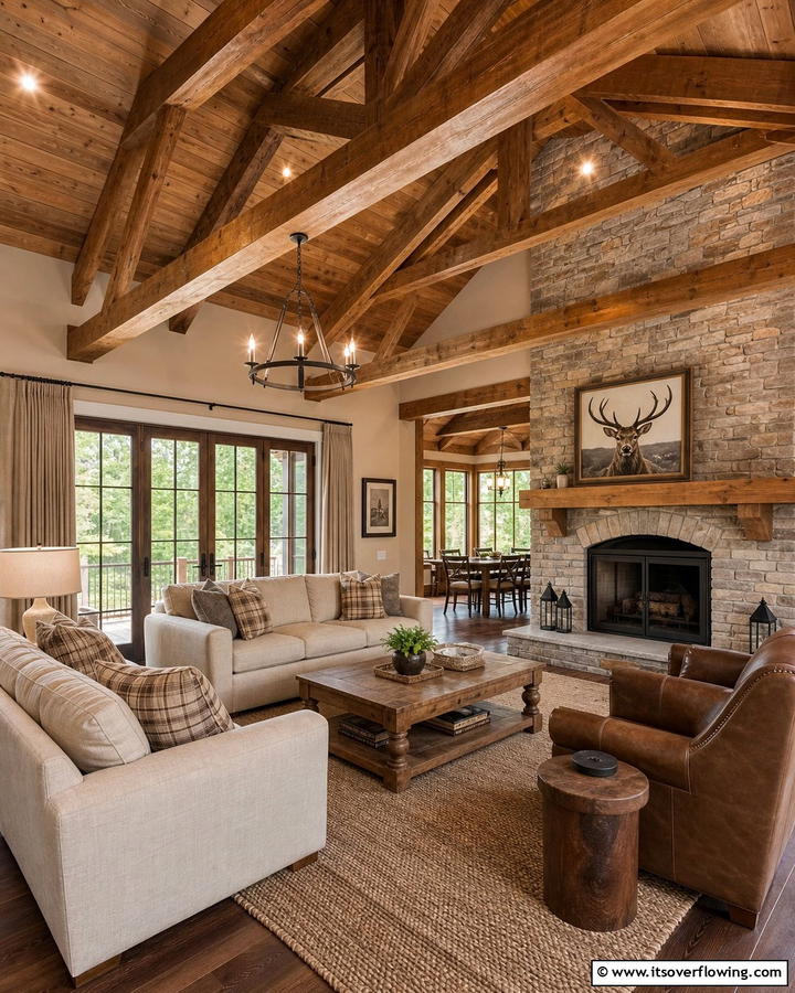 Rustic Wooden Beams - 20 Cabin Living Room Ideas for Cozy Comfort