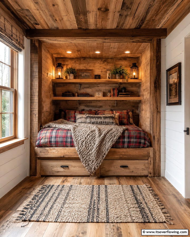 Rustic Wooden Bed Nook - 25 Cozy Bed Nook Ideas for a Perfect Reading Spot