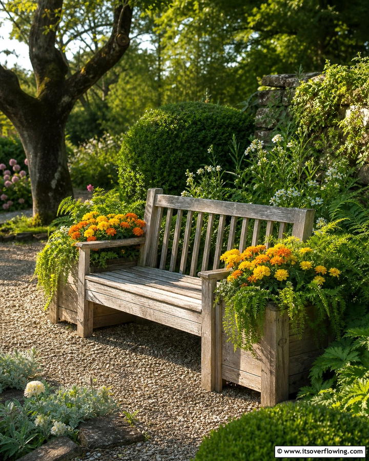 Rustic Wooden Bench with Planters - 25 Garden Seating Ideas for Relaxing Outdoor Spaces