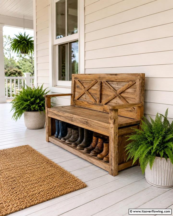 Rustic Wooden Bench with Storage - 25 Outdoor Shoe Storage Ideas for Organized Spaces