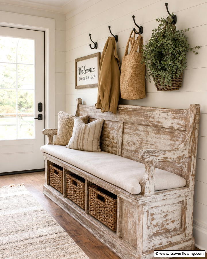 Rustic Wooden Benches - 25 Farmhouse Entryway Ideas for a Warm and Welcoming First Impression
