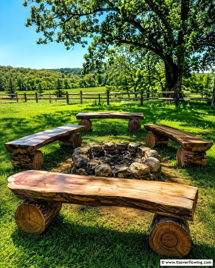 Rustic Wooden Benches - 25 Fire Pit Seating Ideas to Enhance Your Outdoor Space