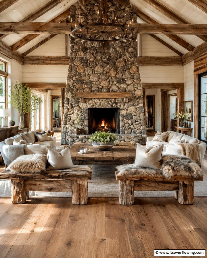 Rustic Wooden Benches for a Farmhouse Look - 25 Fireplace Seating Ideas to Cozy Up Your Living Room