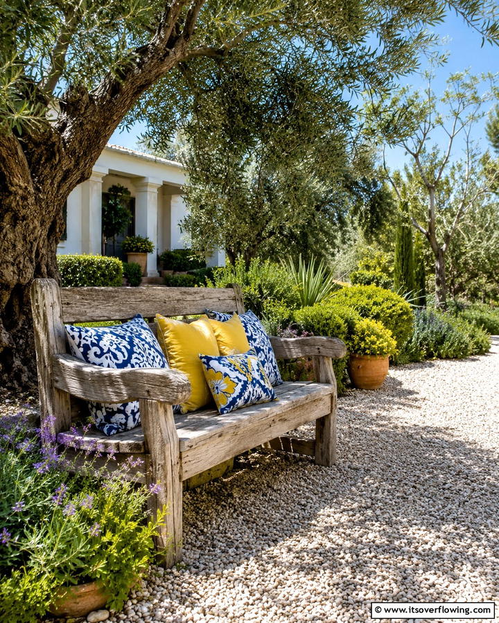 Rustic Wooden Benches - 25 Beautiful Front Yard Spanish Style Landscaping Ideas