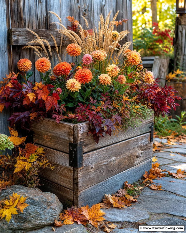 Rustic Wooden Box Planter - 21 Fall Planter Ideas to Refresh Your Outdoor Spaces