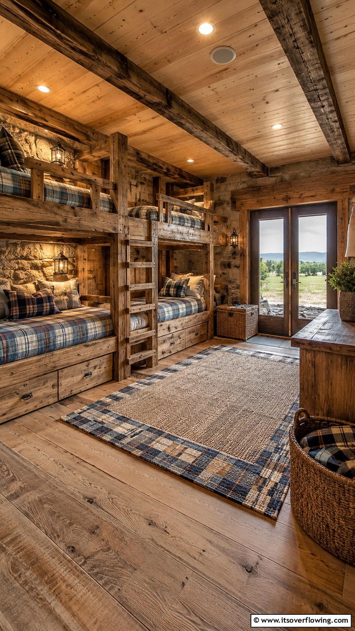 Rustic Wooden Bunk Room - 30 Bunk Room Ideas for Fun and Functional Kids’ Spaces