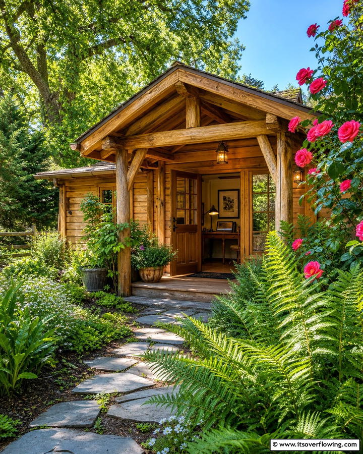 Rustic Wooden Cabin - 20 Garden Office Ideas for a Productive Outdoor Workspace