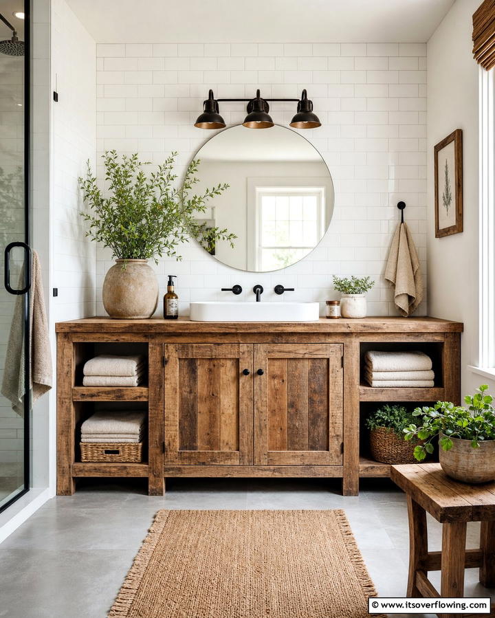 Rustic Wooden Cabinets for Natural Warmth - 25 Bathroom Cabinet Ideas for Organized Spaces