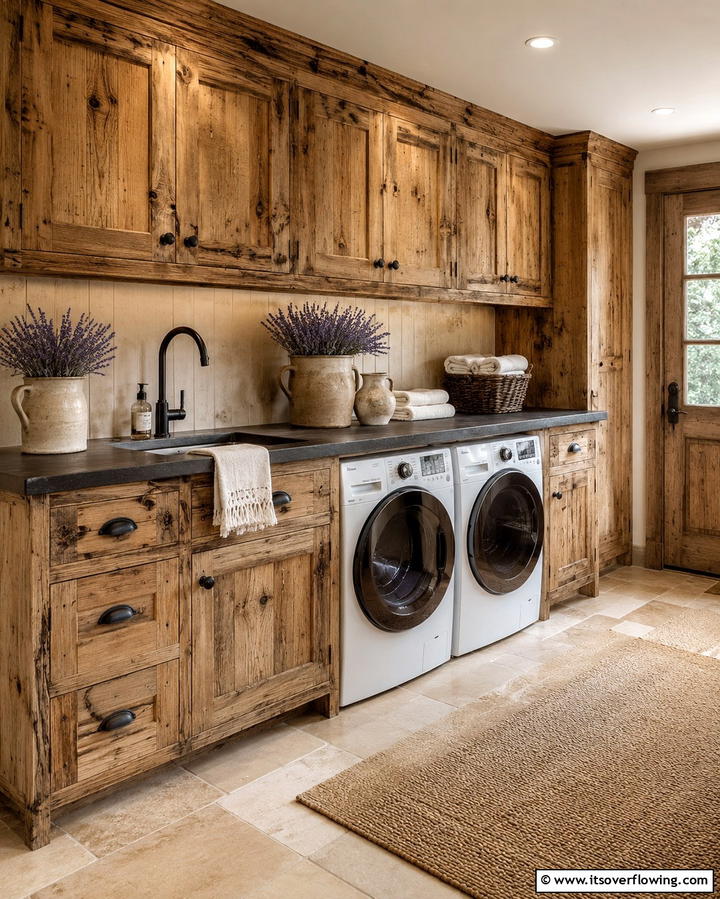 Rustic Wooden Cabinets for a Cozy Ambiance - 25 Laundry Room Cabinet Ideas for Organization