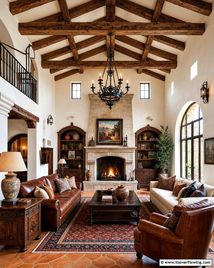 Rustic Wooden Ceiling Beams - 25 Spanish Style Living Room Ideas for Timeless Elegance