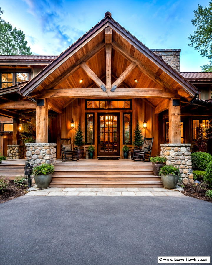Rustic Wooden Charm - 25 Open Gable Porch Ideas for a Welcoming Entrance