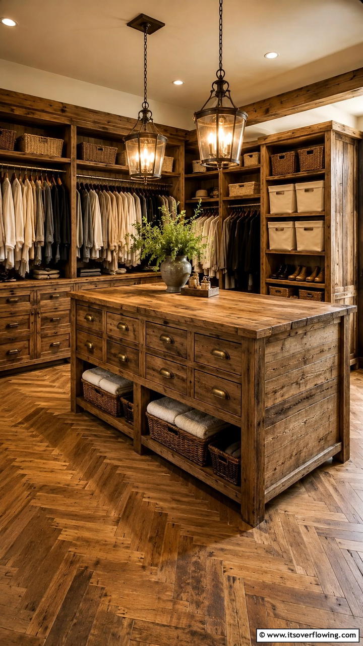 Rustic Wooden Closet Island - 30 Closet Island Ideas- Luxurious Walk-In Storage Solutions