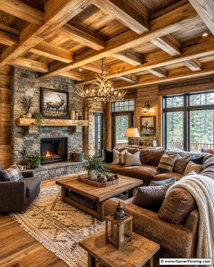 Rustic Wooden Coffered Ceiling - 25 Elegant Coffered Ceiling Ideas for Any Room