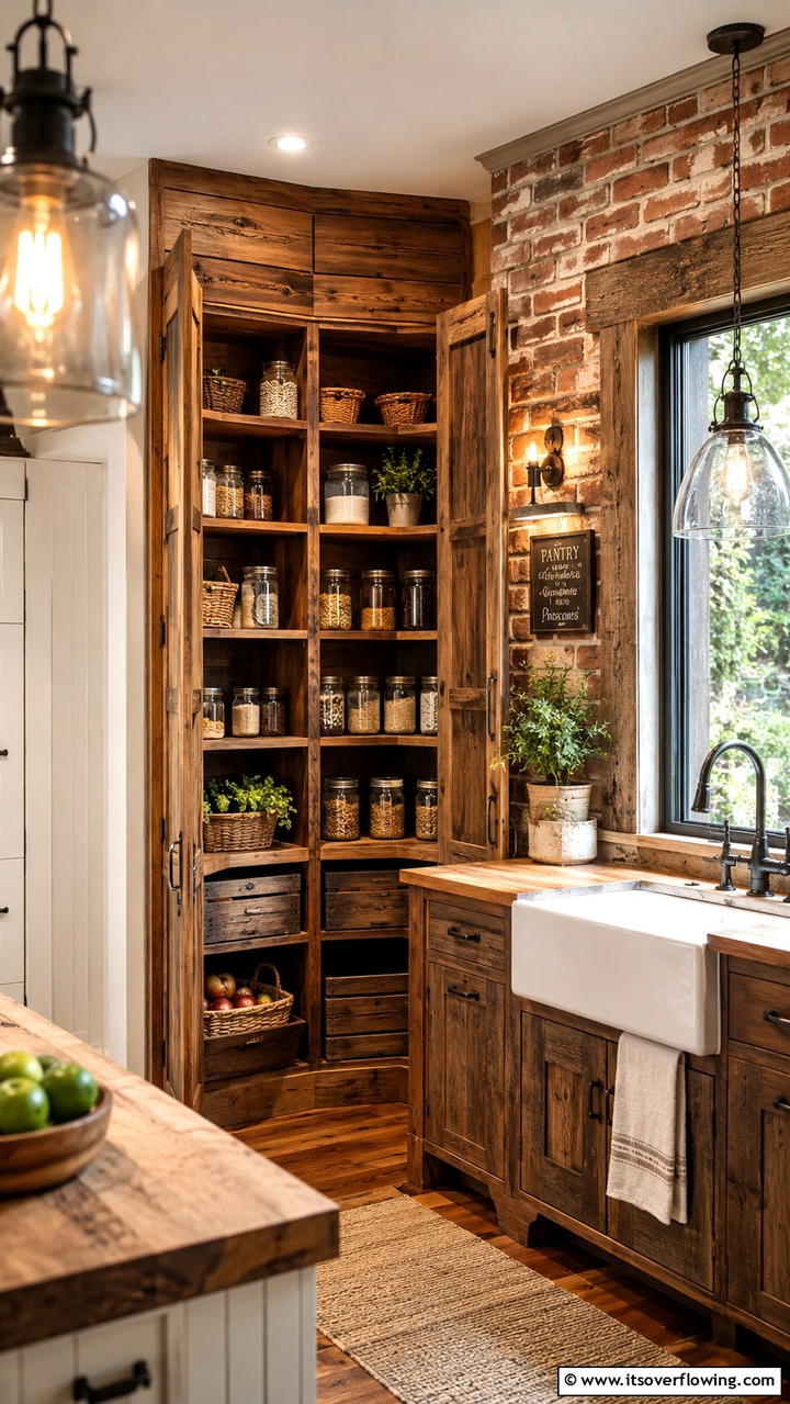 Rustic Wooden Corner Pantry - 30 Corner Pantry Ideas to Maximize Kitchen Storage