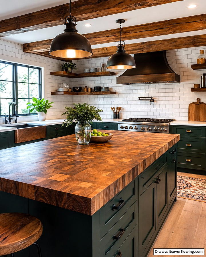 Rustic Wooden Countertop - 25 Farmhouse Kitchen Island Ideas for Rustic Charm