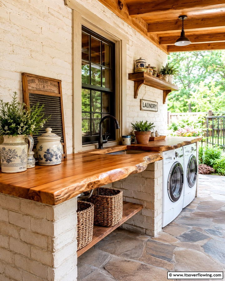 Rustic Wooden CountertopsOne - 25 Outdoor Laundry Area Design Ideas for Convenience