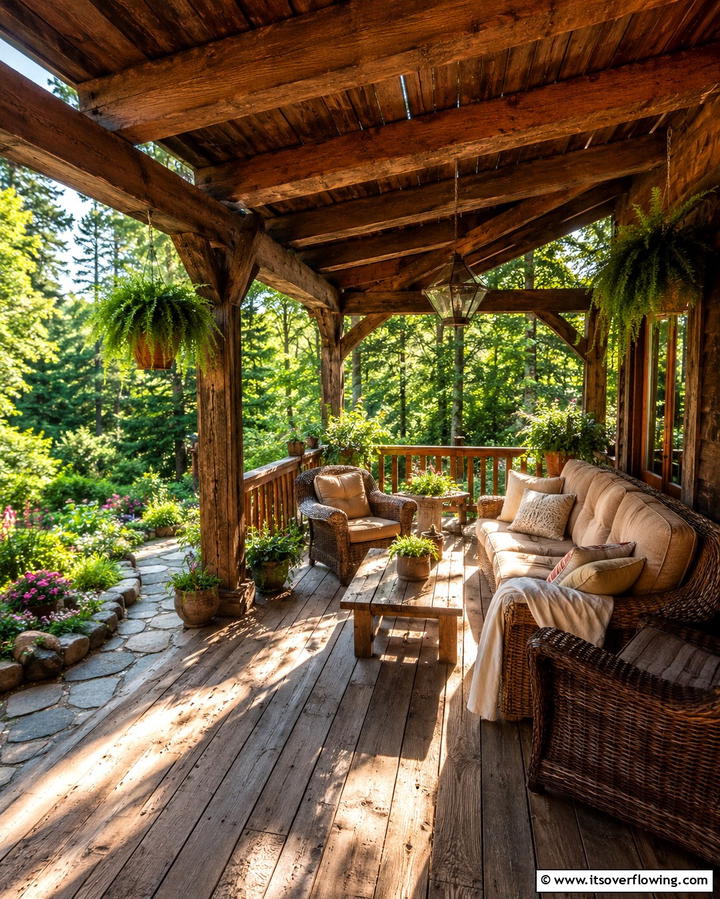 Rustic Wooden Cover for a Natural Look - 25 Covered Deck Ideas for Year-Round Outdoor Living