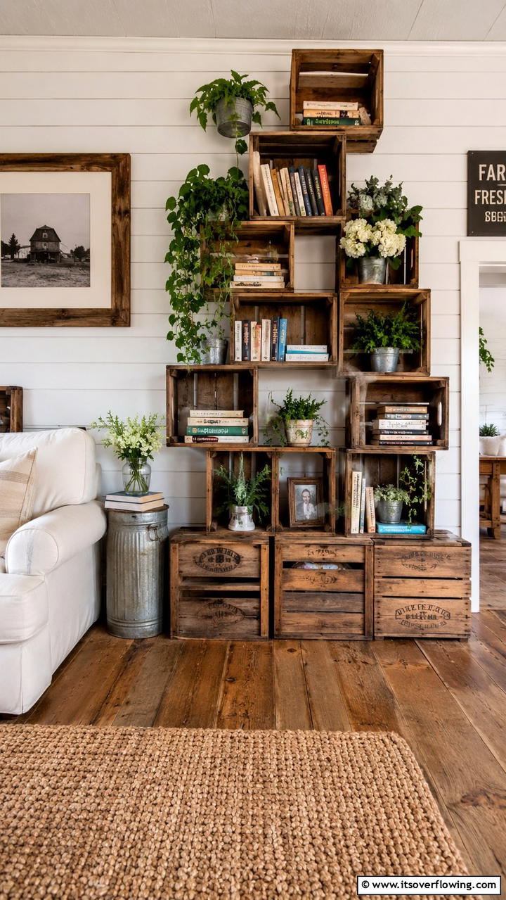 Rustic Wooden Crate Book Display - 30 Bookshelf Organization Ideas for Stylish Order