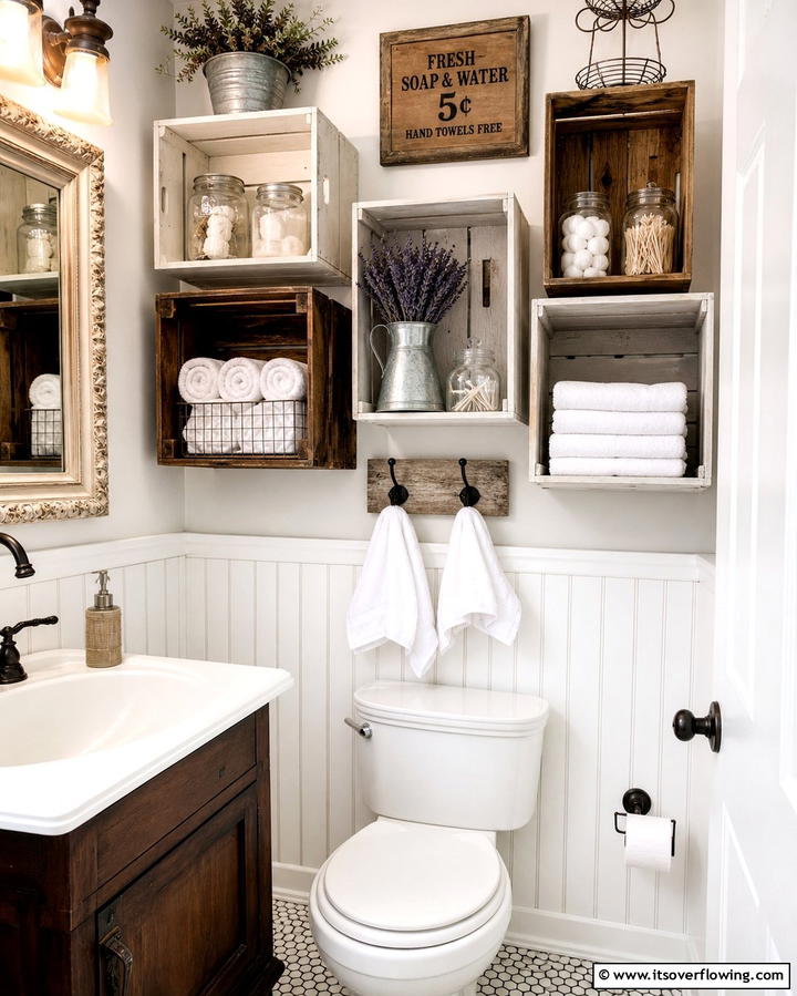 Rustic Wooden Crate Shelves - 25 Bathroom Shelf Ideas for Organized and Stylish Storage