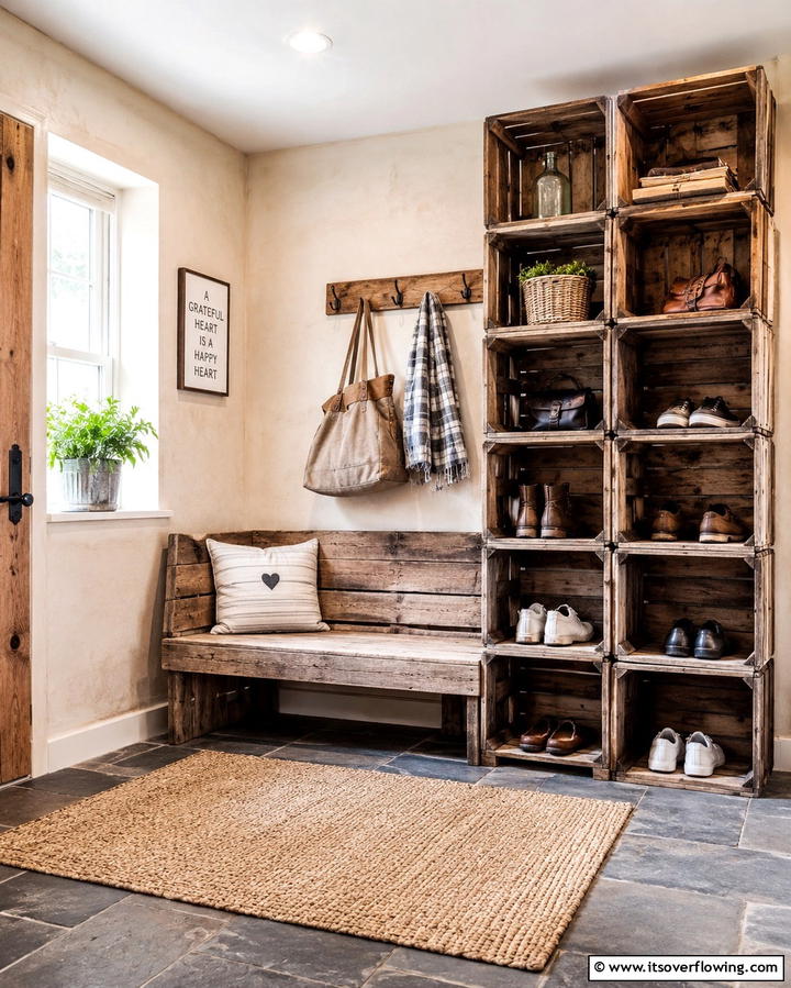 Rustic Wooden Crate Storage - 30 Mudroom Storage Ideas for a Clutter-Free Entryway