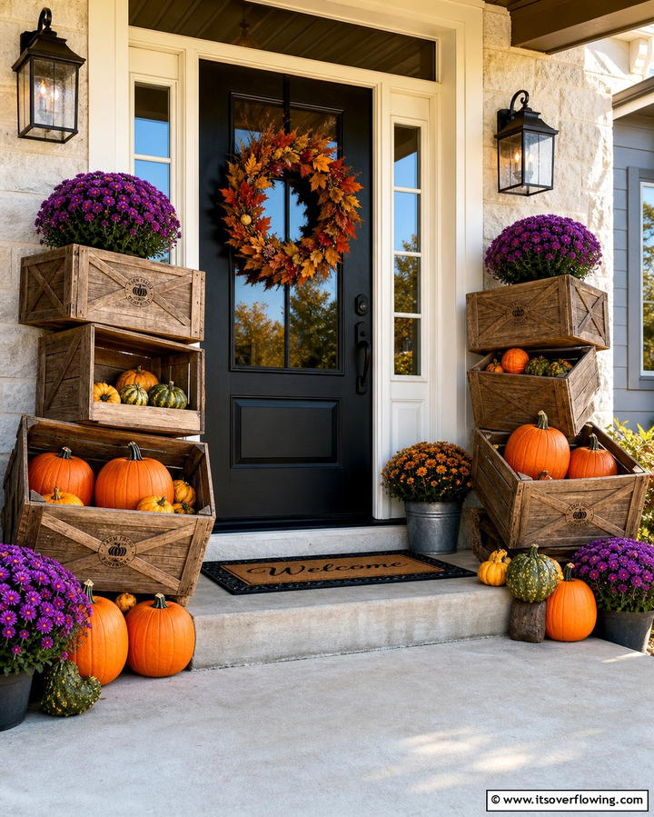 Rustic Wooden Crates - 25 Front Door Fall Decor Ideas for a Welcoming Entrance